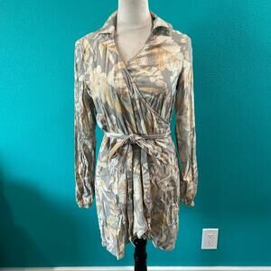 Le Salty Label Camille Tie Dress Gray Floral Tropical Mini Wrap Long Sleeve Sz S